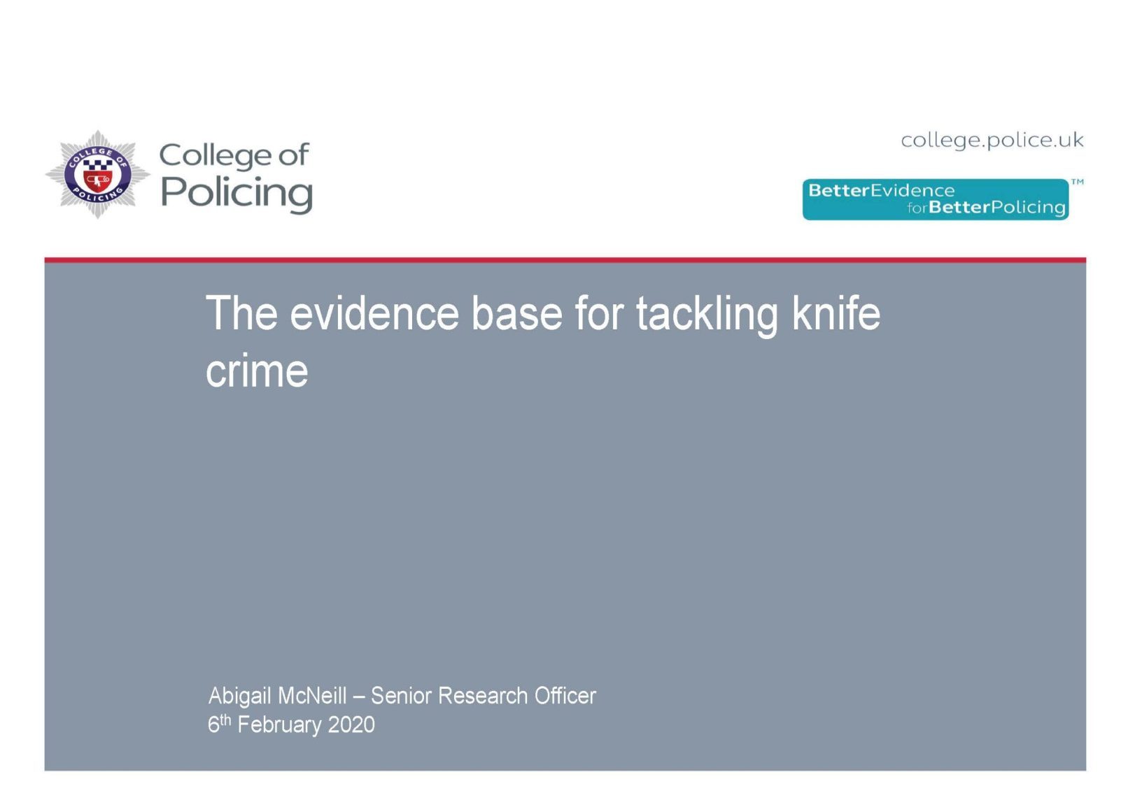 Evidence base for tackling knife crime